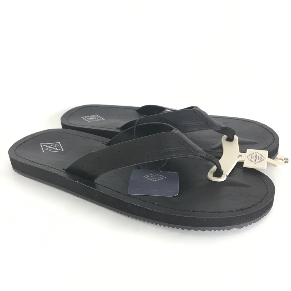 St. John’s Bay Flip-Flop Sandals Black NEW Size XL 13-14 NWT Faux Leather
